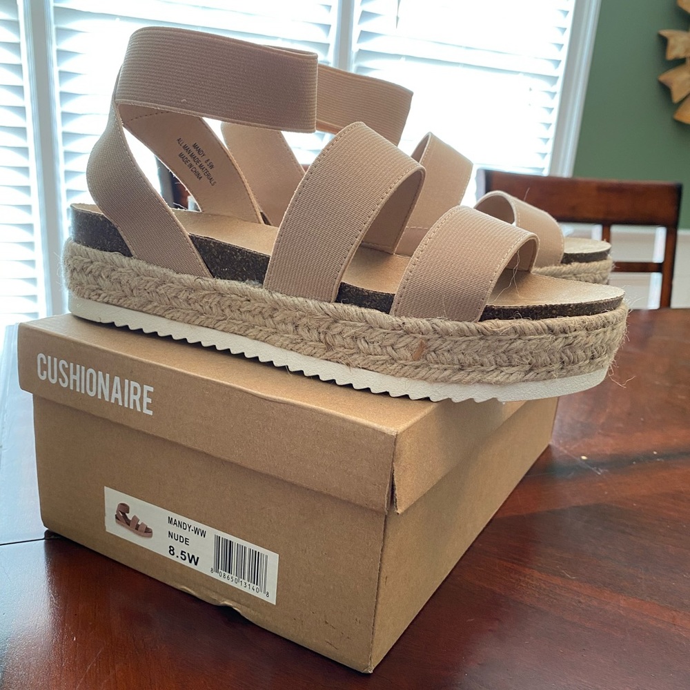 CUSHIONAIRE Women's Mandy Cork Espadrille Wedge Sandal
